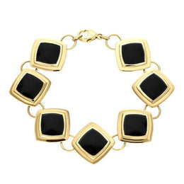 00084136 9ct Yellow Gold Whitby Jet 7 Stone Framed Cushion Bracelet B827
