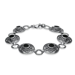 00087529 Sterling Silver Whitby Jet 6 Stone Celtic Curl Bracelet, B198