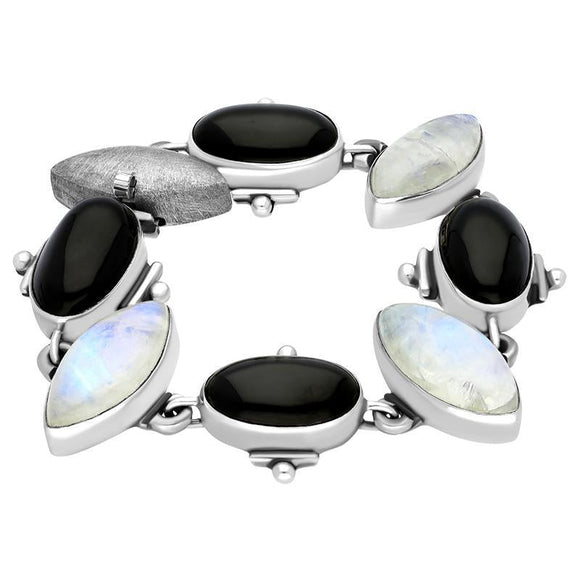 00088630 Sterling Silver Whitby Jet Moonstone Oval Marquise Unique Bracelet, BUNQ0000407