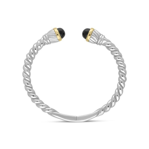 00090409 Sterling Silver Whitby Jet Bead Hinged Torc Twist Bangle, B737