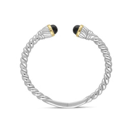 00090409 Sterling Silver Whitby Jet Bead Hinged Torc Twist Bangle, B737