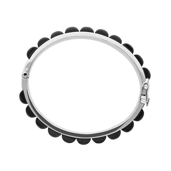 00090929 Sterling Silver Whitby Jet 22 Stone Oblong Hinged Bead Bracelet, B646