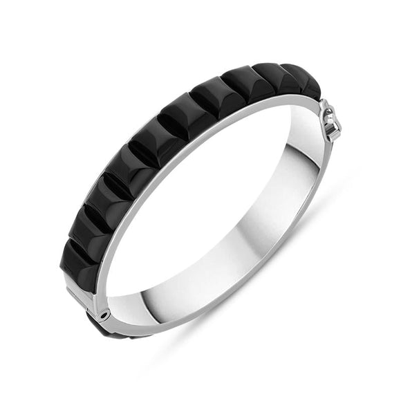 00090929 Sterling Silver Whitby Jet 22 Stone Oblong Hinged Bead Bracelet, B646