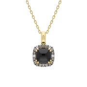 00099779 18ct Yellow Gold Whitby Jet Diamond Small Cushion Shaped Necklace, P2190
