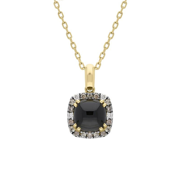 00099779 18ct Yellow Gold Whitby Jet Diamond Small Cushion Shaped Necklace, P2190