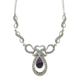 Sterling Silver Blue John Marcasite Drop Bow Twist Necklace. N893.