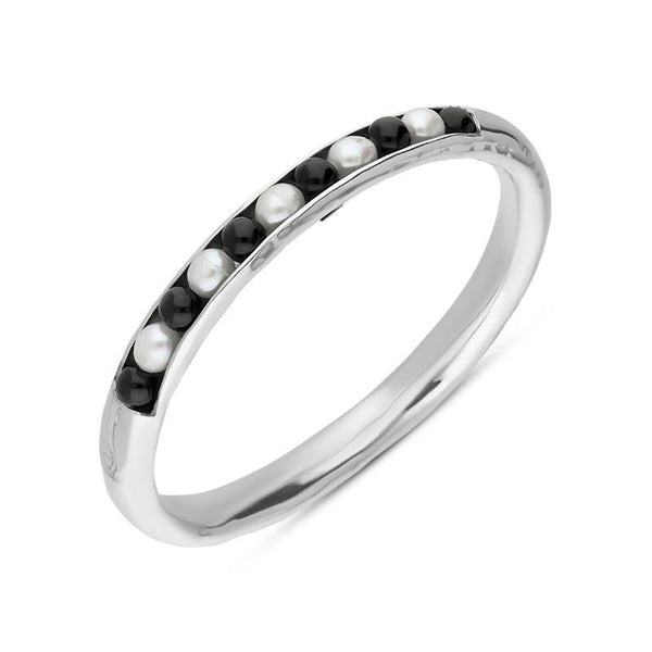 00105964 Sterling Silver Whitby Jet Pearl 11 Bead Bangle B937