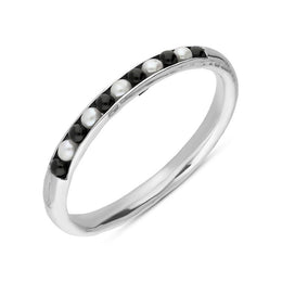 00105964 Sterling Silver Whitby Jet Pearl 11 Bead Bangle B937