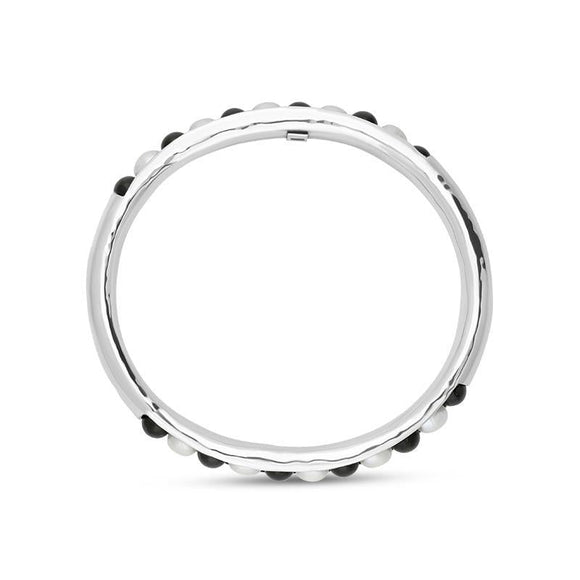 00105964 Sterling Silver Whitby Jet Pearl 11 Bead Bangle B937
