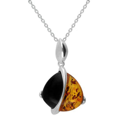 00109552 Silver Whitby Jet and Amber Double Stone Pear Shaped Necklace, P2354