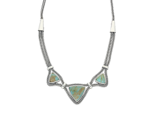Sterling Silver Turquoise Three Stone Triangular Foxtail Necklace