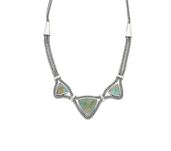Sterling Silver Turquoise Three Stone Triangular Foxtail Necklace