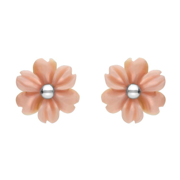 Sterling Silver Pink Conch Tuberose Dahlia Stud Earrings E2155