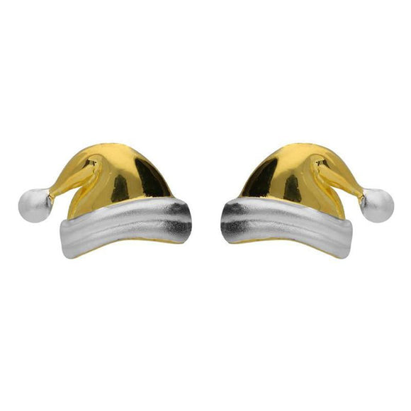 Sterling Silver Yellow Gold Santa Hat Stud Earrings, E2232.