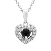 00143693 C W Sellors 18ct White Gold Whitby Jet 0.13ct Diamond Claw Set Heart Necklace, P3001.