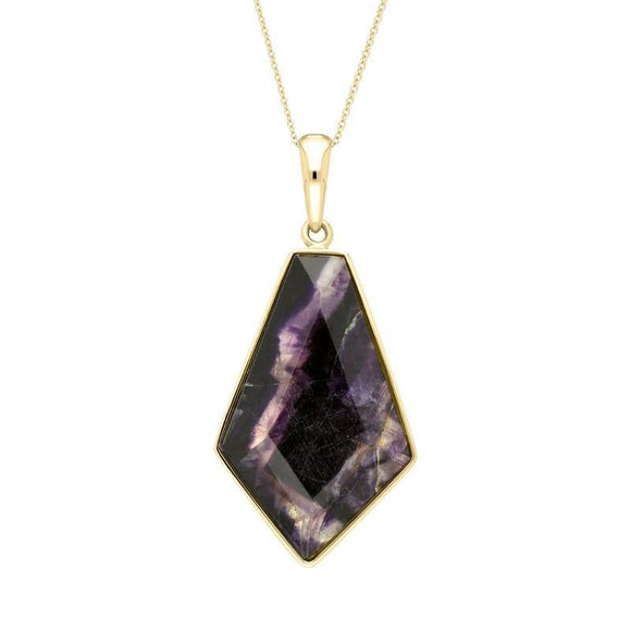 00144028 18ct Yellow Gold Blue John Faceted Unique Kite Shaped Necklace PUNQ0005407