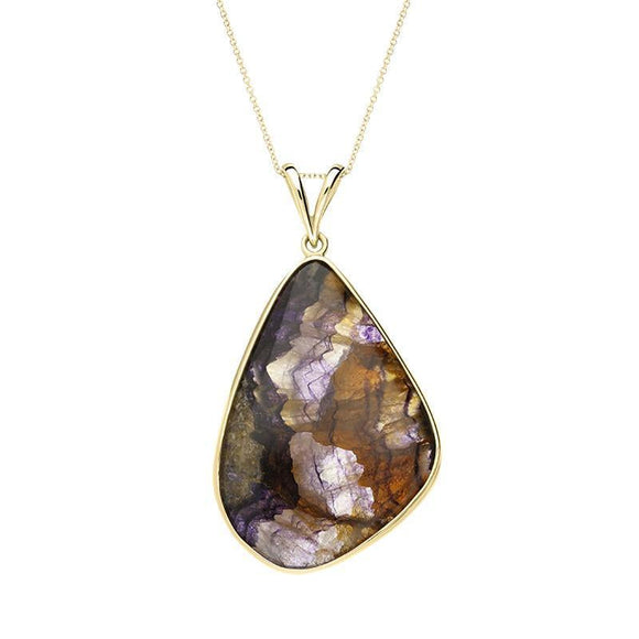 00144029 18ct Yellow Gold Blue John Faceted Unique Pear Abstract Necklace PUNQ0005408