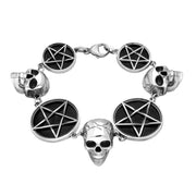 00144377 C W Sellors Silver Whitby Jet Skulls and Round Pentagram Bracelet, BUNQ00001970.