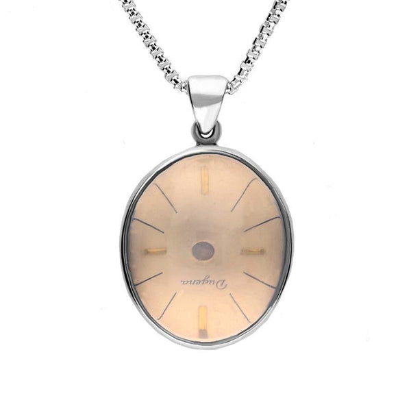 Sterling Silver Rose Quartz Alice In Wonderland Domed Oval Clock Face Necklace, PUNQ0006125