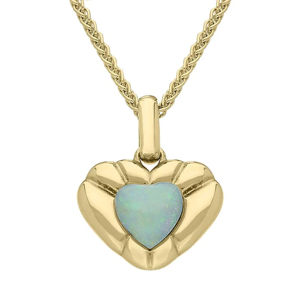 00152508 9ct Yellow Gold Opal Stone in Ridged Heart Necklace P2539