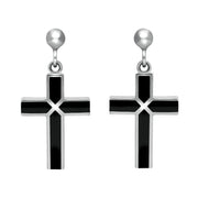 00152741  C W Sellors Sterling Silver Whitby Jet 4 Stone Cross Drop Earrings, E1435.