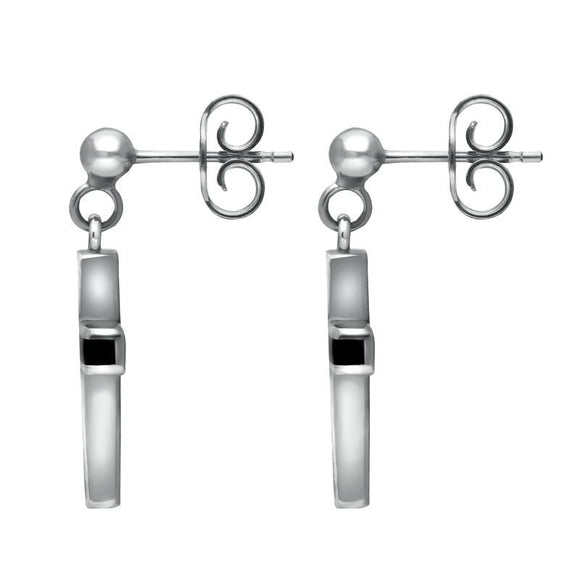 00152741  C W Sellors Sterling Silver Whitby Jet 4 Stone Cross Drop Earrings, E1435.