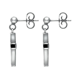 00152741  C W Sellors Sterling Silver Whitby Jet 4 Stone Cross Drop Earrings, E1435.