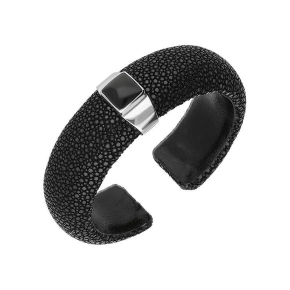 00165554 Sterling Silver Whitby Jet Stingray Unique Black Bangle, BUNQ0001077