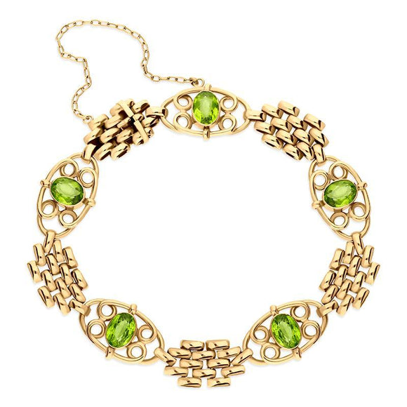 00166312 15ct Yellow Gold Peridot Oval Unique Fancy Link Bracelet, BUNQ0001086