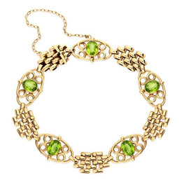 00166312 15ct Yellow Gold Peridot Oval Unique Fancy Link Bracelet, BUNQ0001086
