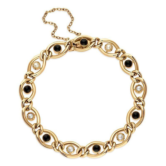  00166315 15ct Yellow Gold Whitby Jet Pearl Oval Twist Link Bracelet BUNQ0001088