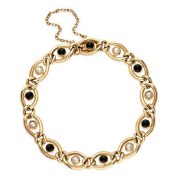  00166315 15ct Yellow Gold Whitby Jet Pearl Oval Twist Link Bracelet BUNQ0001088