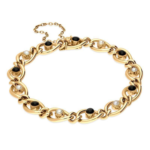  00166315 15ct Yellow Gold Whitby Jet Pearl Oval Twist Link Bracelet BUNQ0001088