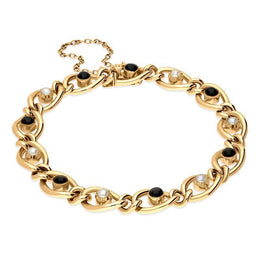  00166315 15ct Yellow Gold Whitby Jet Pearl Oval Twist Link Bracelet BUNQ0001088