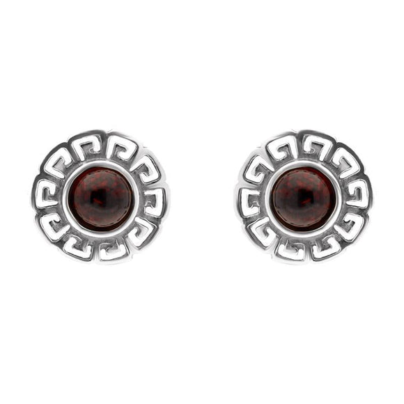 00166547 C W Sellors Sterling Silver Amber Greek Style Stud Earrings, E2421.