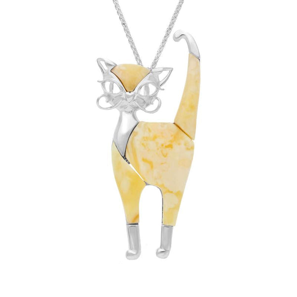 00166577 C W Sellors Sterling Silver Amber Large Cat Necklace, P3346. 