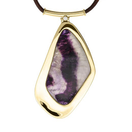 00170179 18ct Yellow Gold Blue John 0.15ct Diamond Unique Necklace PUNQ0001473