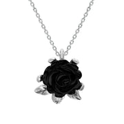 Sterling Silver Whitby Jet Tuberose Rose Leaf Twist Necklace P3422.