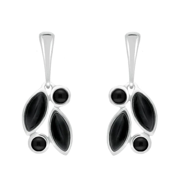 Sterling Silver Whitby Jet Four Stone Leaf Drop Two Piece Set S047