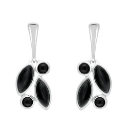 Sterling Silver Whitby Jet Four Stone Leaf Drop Two Piece Set S047