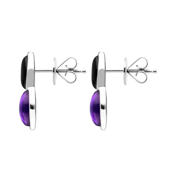 Sterling Silver Whitby Jet Amethyst Marquise Stud Earrings E955