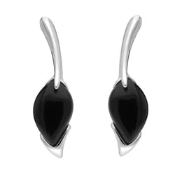 Sterling Silver Whitby Jet Pear Wave Top Drop Earrings E2502