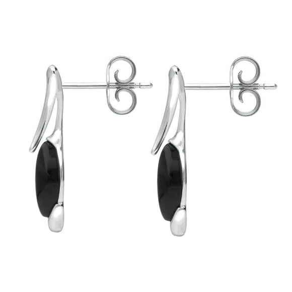 Sterling Silver Whitby Jet Pear Wave Top Drop Earrings E2502