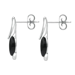 Sterling Silver Whitby Jet Pear Wave Top Drop Earrings E2502