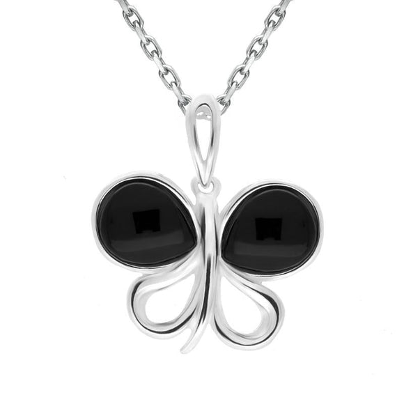 Sterling Silver Whitby Jet Two Stone Butterfly Necklace P3487
