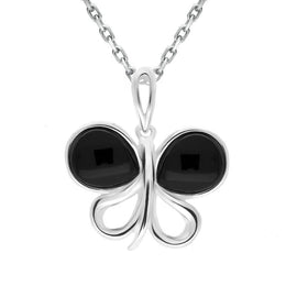 Sterling Silver Whitby Jet Two Stone Butterfly Necklace P3487
