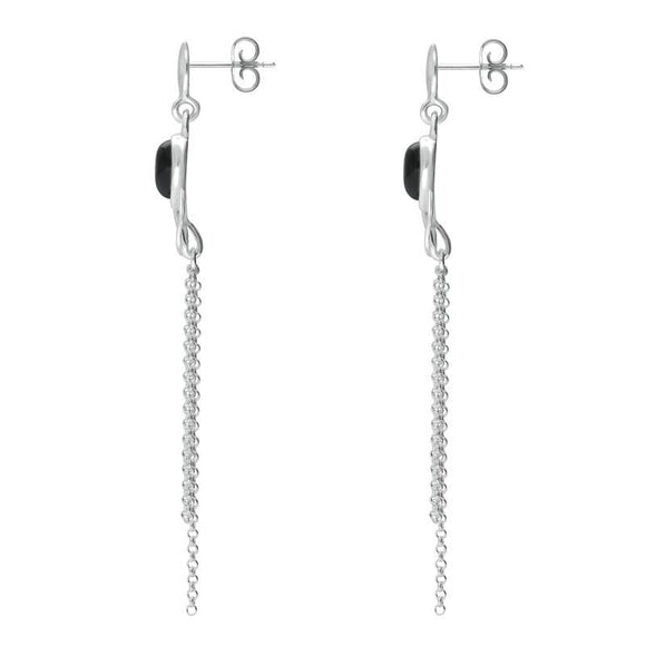 Sterling Silver Whitby Jet Celtic Pear Chain Drop Earrings E2504