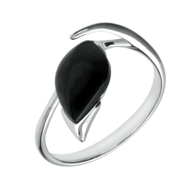00177580 C W Sellors Sterling Silver Whitby Jet Pear Wave Shank Ring R1209