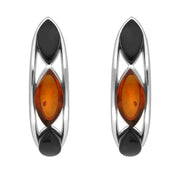 Sterling Silver Whitby Jet Amber Marquise Curved Hoop Earrings E2511