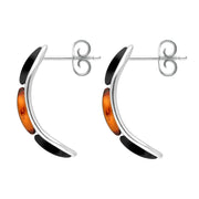 Sterling Silver Whitby Jet Amber Marquise Curved Hoop Earrings E2511